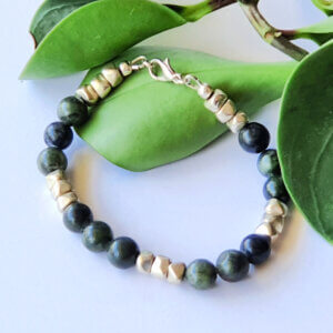 B77 Saguaro Jasper- Serpentine stone and White Brass bracelet - www.maxinefaye.com.au