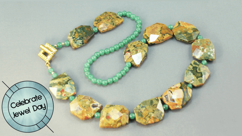 Rhyolite slab and Green Aventurine necklace-Celebrate jewel day-March 13-Maxinefaye handcrafted beaded jewellery