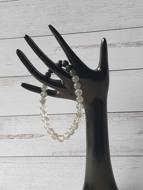 Lava stone and Cloudy Quartz stretch bracelet suitable for people with metal allergies