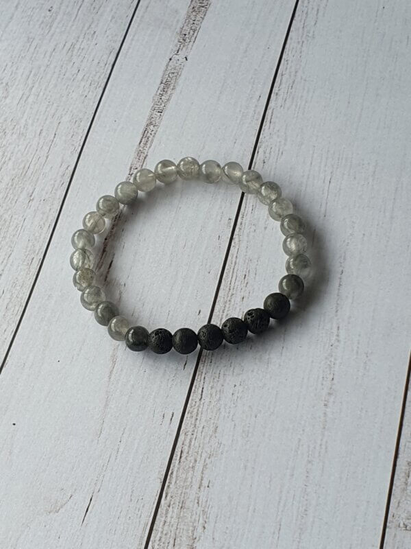 Lava stone and Cloudy Quartz stretch bracelet suitable for people with metal allergies