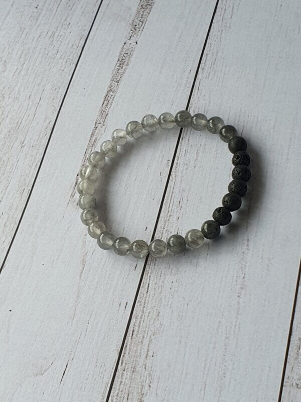 Lava stone and Cloudy Quartz stretch bracelet suitable for people with metal allergies