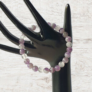 b252 This Chevron Amethyst and Rose Quartz gemstone stretch bracelet is suitable for people who have a metal allergy. www.maxinefaye.com.au