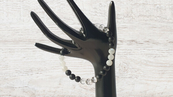 B268 Moonstone, Quartz & Onyx Bracelet - www.maxinefaye.com.au